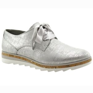 MARCO TOZZI Metallic Silver Grey Women's Derby Cork Rubber Sole Shoes
